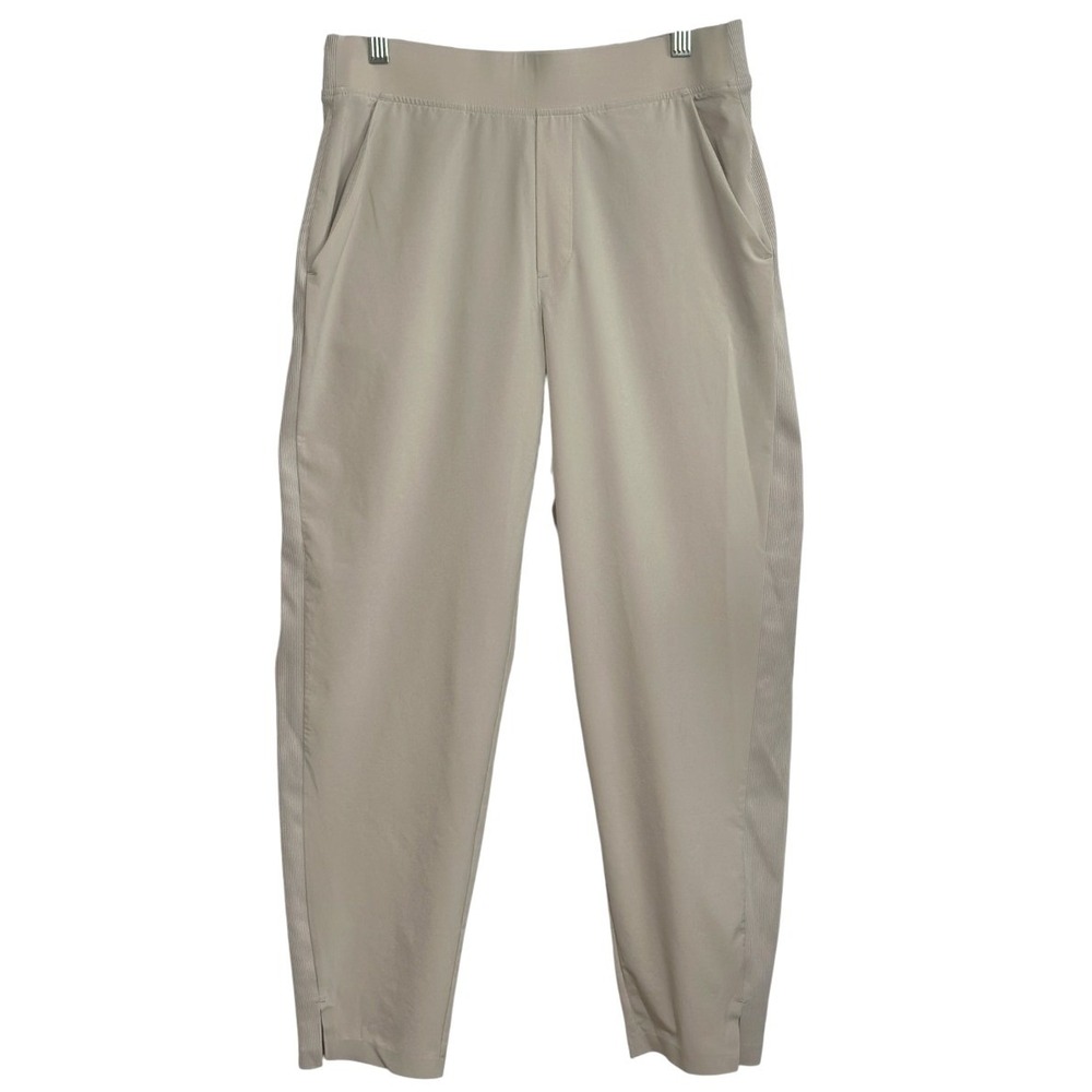 Athleta Brooklyn Ankle Pant Women Beige Rib Side Taper Stretch Utility Travel 8